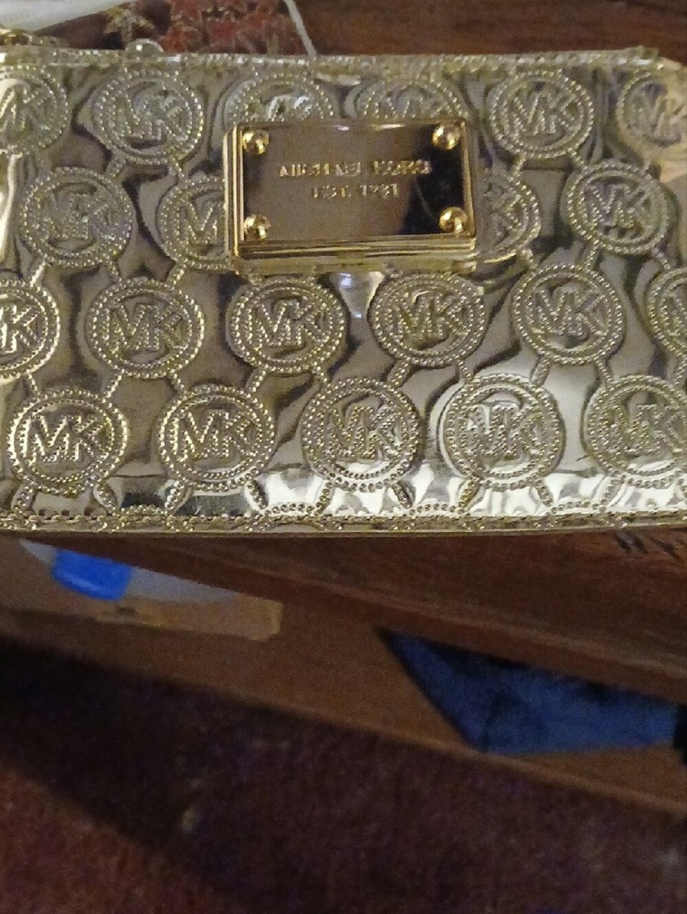 Michael Kors Metallic Gold MK Logo Wristlet NWOT - Picture 2 of 5